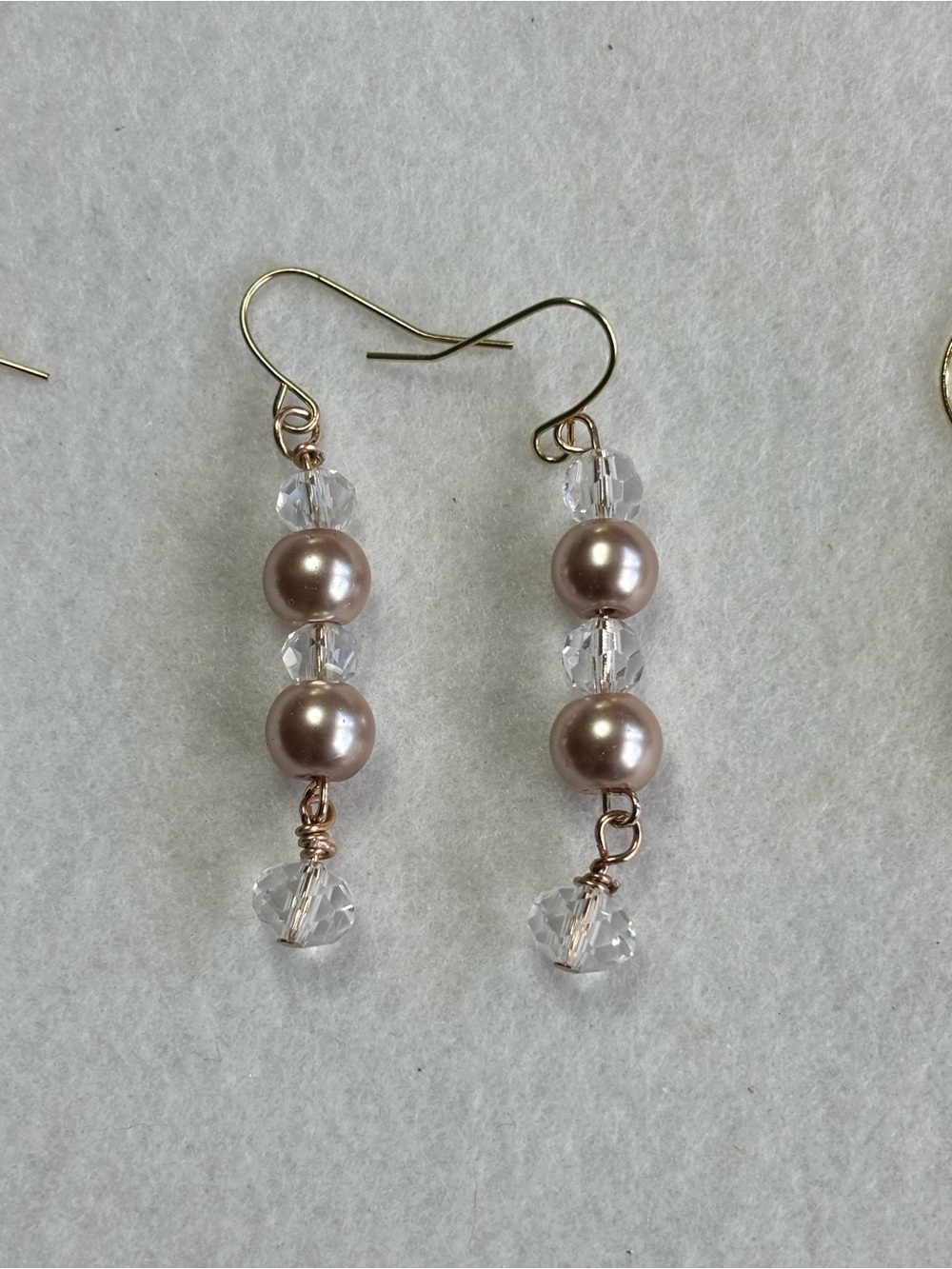 Pearlescent Taupe Crystal Drop Earrings by